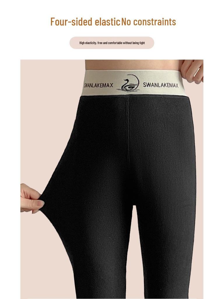 Kinder Gerippte Leggings mit Schwan-Bund - Herbst/Winter Warm, Samtgefüttert, Oberbekleidung aus Lammwolle