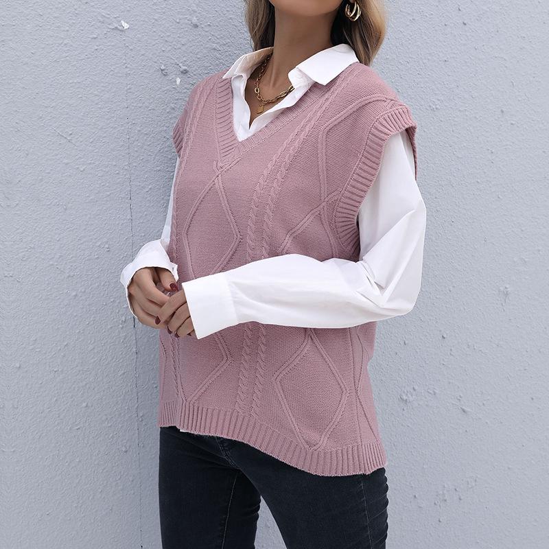 Korean Style Women's V-neck Cable Knit Pullover Vest - Early Autumn 2026 Collection