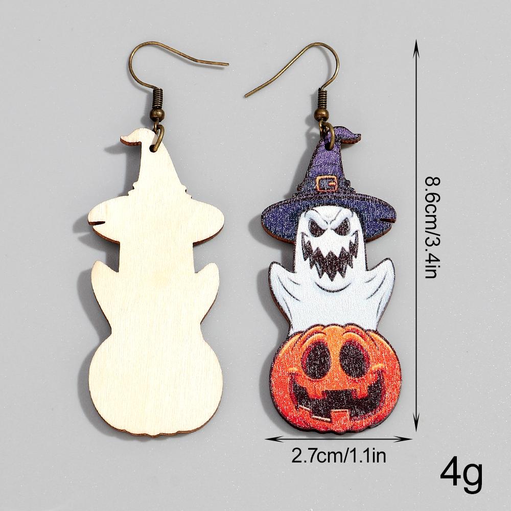 New Halloween Wooden Earrrings for Women Funny Creative Witch Ghost Pumpkin Flower Drop Earring Party Jewelry Hallowmas Gifts