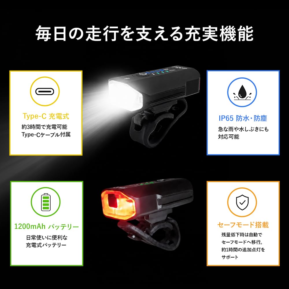 TOLS Bicycle IP65 Integrated 4 Lighting USB Warning High Brightness 600 Lumens Light, Waterproof, Design, Modes, Lightweight, Rechargeable, Light,