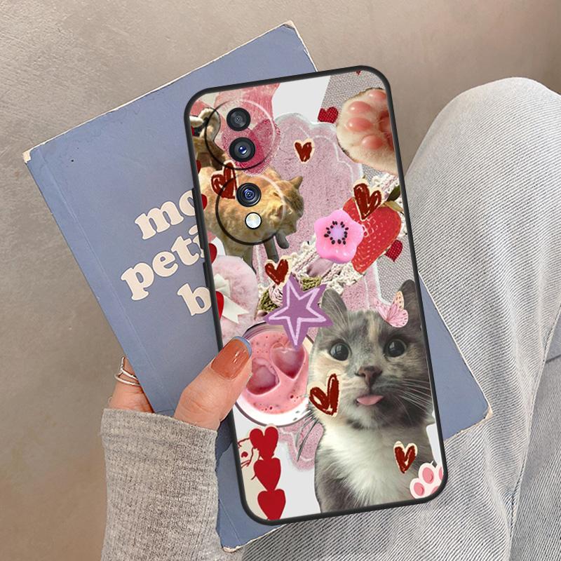 funny Cute Kitty Cat Aesthetic Case For Honor Magic 8 7 6 5 Pro Cover For Honor 400 200 X9c X9b X9a X8a X8b 50 70 90 Lite