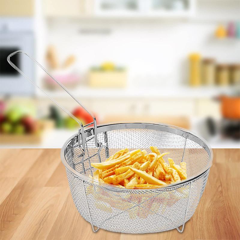 Pommes Frites Korb Edelstahl Frittierkörbe mit Griff Fritteusen Sieb Blanchierkorb Fritteusen Abschäumer