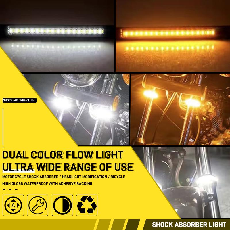 Universal Motorcycle LED Fork Turn Signal Light Strip DRL White&Amber Blinkers 12V Waterproof Adjustable Light Bar Strip