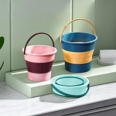 5/10L Folding Portable Bucket with Cover Car Wash Fishing Bathroom Tool Silicone Bucket Outdoor Camping Household Supplies