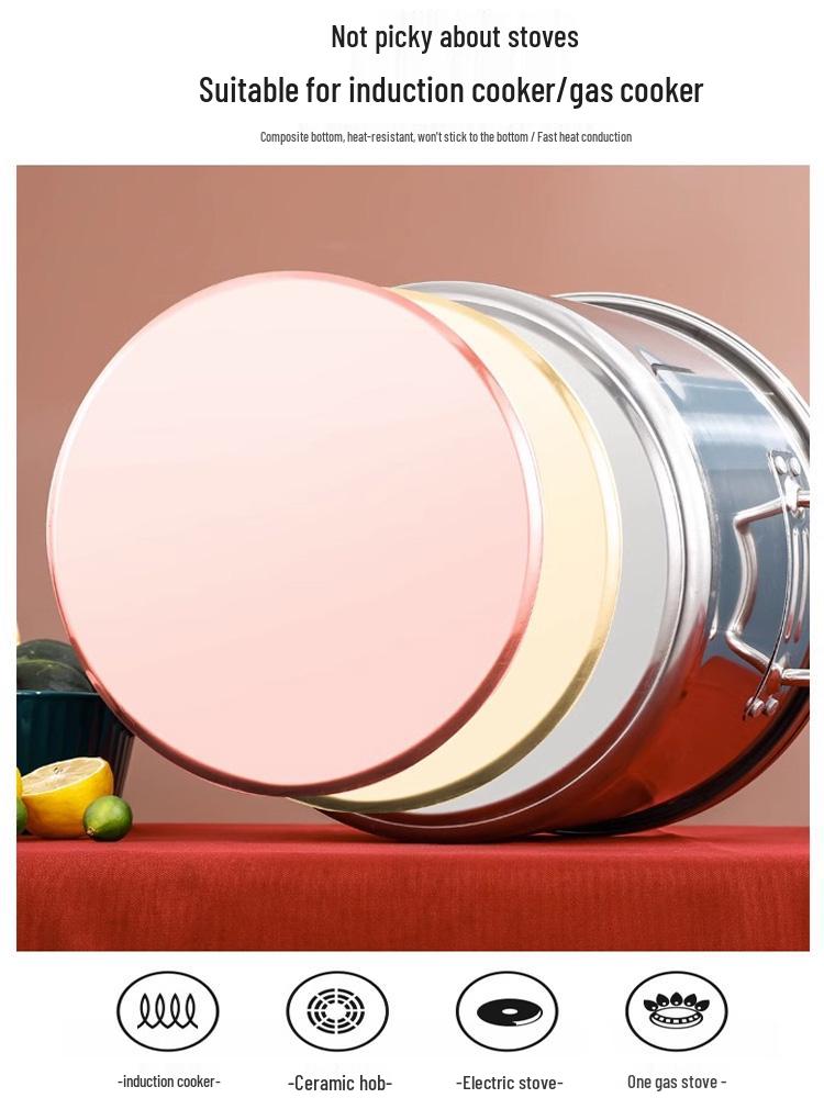 Large Capacity Stainless Steel Induction Soup Pot with Lid