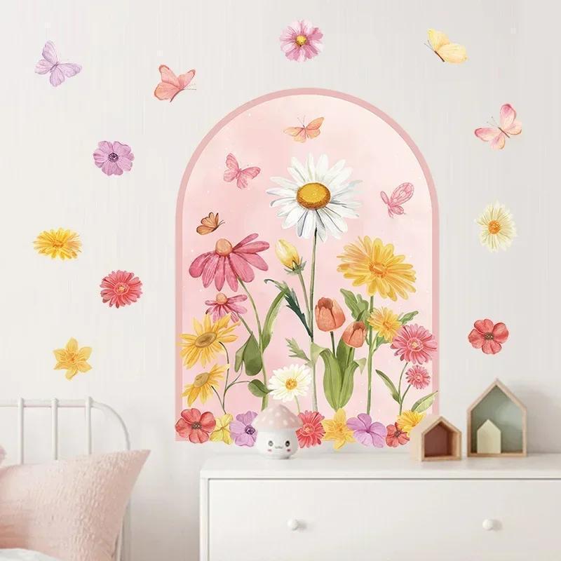 Bohemian PVC Butterfly Flower Arch Wall Stickers for Room Bedroom Wall Decor Vinyl Wall Decals Wallpapers for Home Decoration