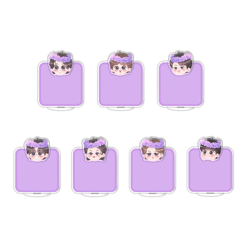 

7pcs BTS Cartoon Flower Crown Acrylic Standee, Writeable Square Message Board with Cute Bangtan Boys Figure, Kpop ARMY Fans Desk Decor 7pcs