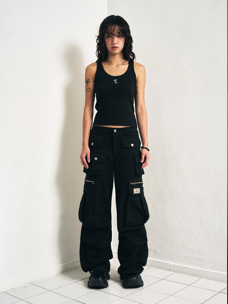 YEEL Y. Ribbed Sleeveless Top Black