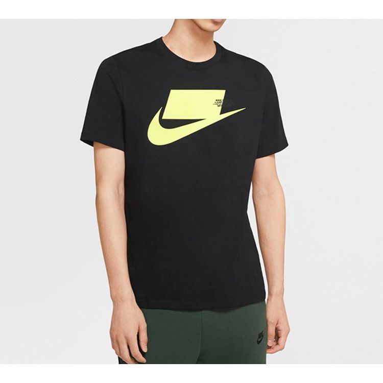 Nike Sportswear Logo Print Short Sleeve T-Shirt Men Tops Black Yellow CK2227-013
