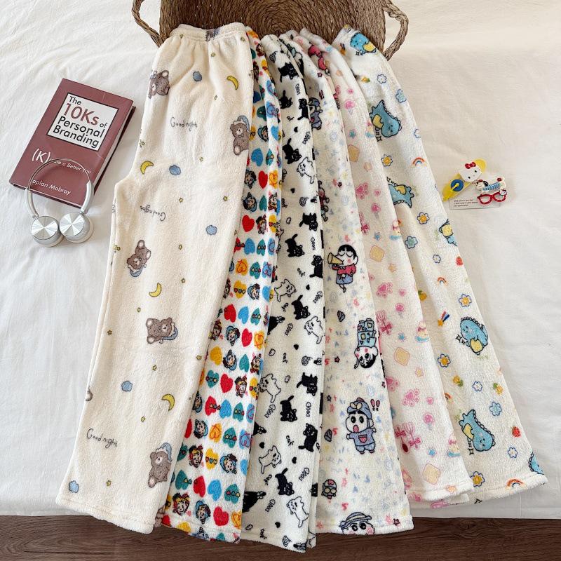 Hello Kitty Coral Fleece-Lined Flannel Pajama Pants for Women - Warm Autumn/Winter Style