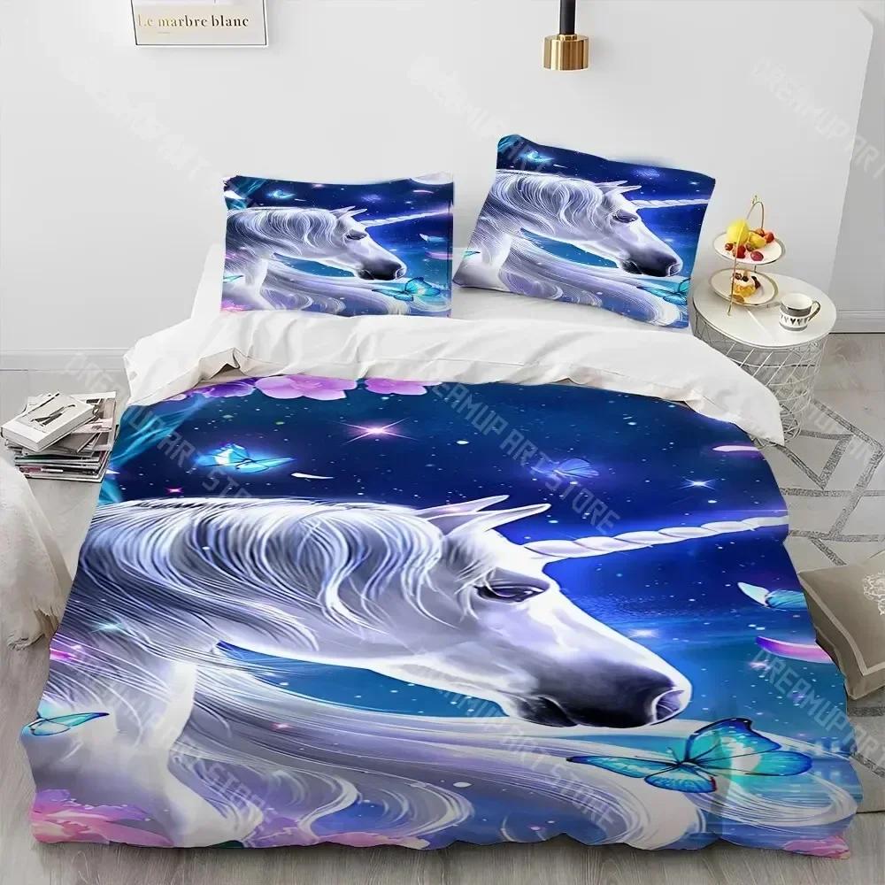 Unicorn Cute Cartoon Comforter Bedding Set,Duvet Cover Bed Set Quilt Cover Pillowcase,Queen Bedding Set for Child Boy Girl Gift
