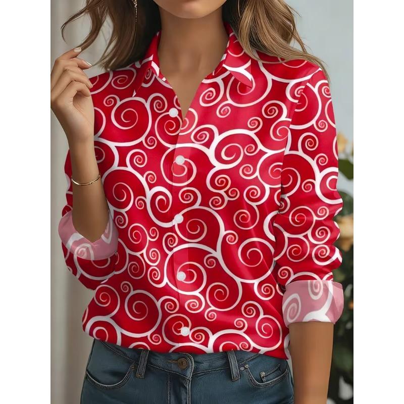 Autumn 2026 Ink Painting Print Blouse Ladies Long Sleeve Gradient Button Laple Loose Shirts Tops Casual Elegant Women's Clothing