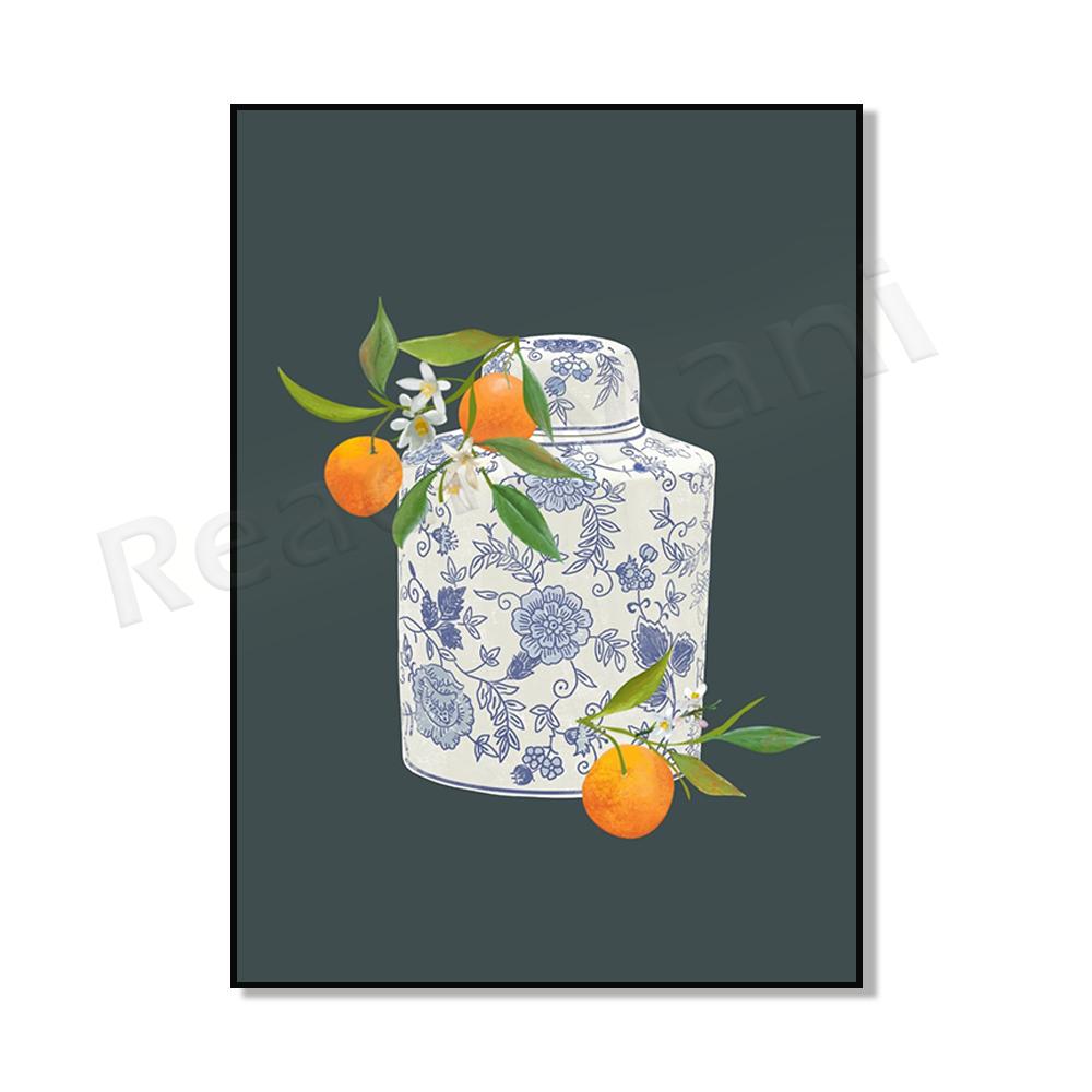 Ginger Jar Art Orange Wall Art Poster, Blue Chinoiserie Vase, Academic Wall Art, Traditional Asian Vase Print, Ginger Jar Print