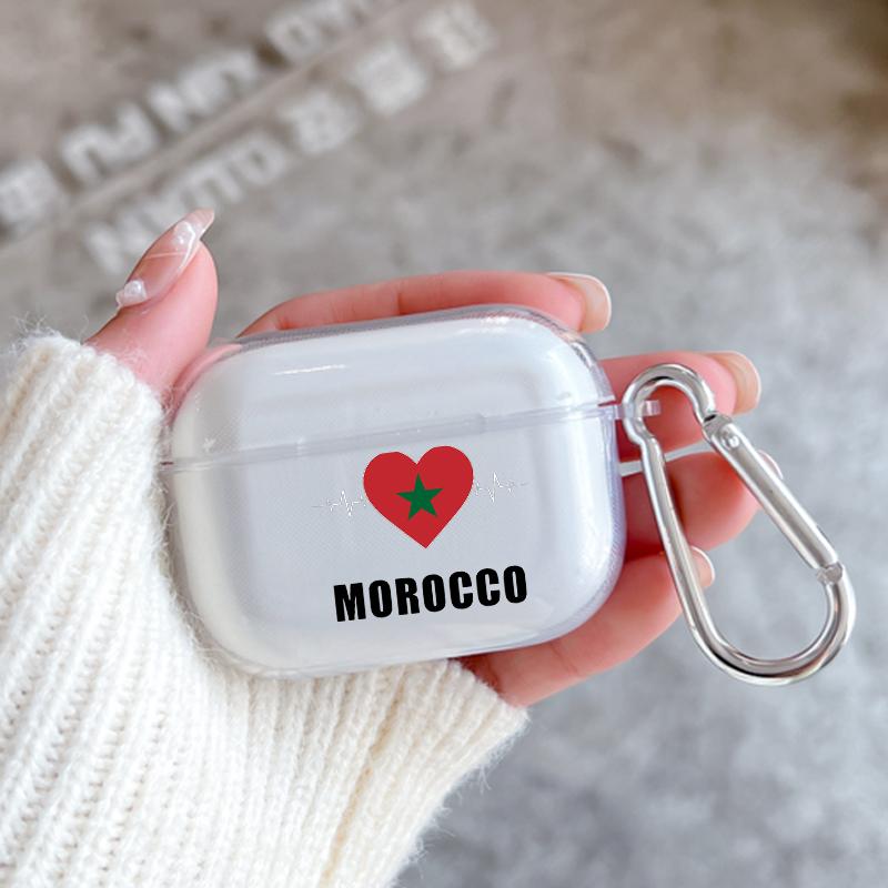 

Silicone Case for Apple Airpods 2 1 Earphone Cases With Hook Morocco Flag Soccer For Airpod Pro 3 Pro2 Clear Protective Covers Airpods pro