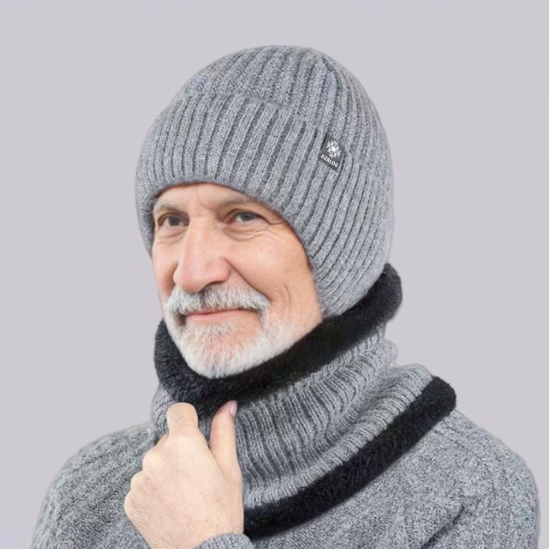 Men's Windproof Wool Beanie for Autumn/Winter - Middle-Aged & Elderly Ear Protection Fleece-Lined Hat