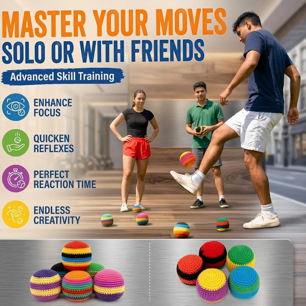 Footbag Set 6 Pack Handmade Juggling Balls  Coordination Training for Beginners