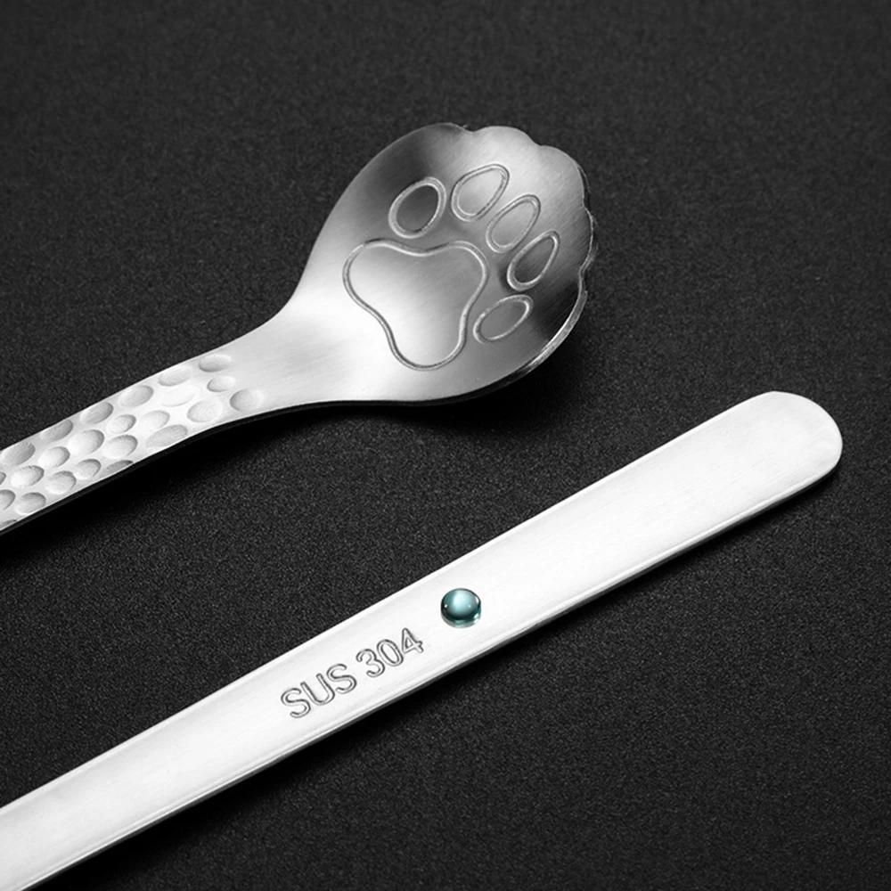 304 rustfritt stål kaffeskje Katt Hundepote Teskje Ettermiddagste Dessertskje Uthult Langt skaft servise kaffeskjeer