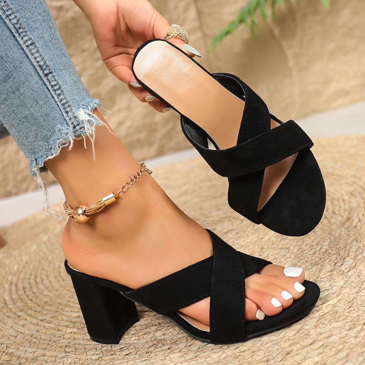

Women Chunky Heel Sandals Fashion Sexy Comfort Open Toe Thick Heel Ship on High Heels Party Dress Girl Slipper Wedding Shoes 34EU/CN35 чёрный