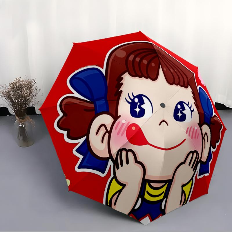 Peko Chan Print Automatic Umbrella, 8 Rib Iron Frame, Plastic Handle, Suitable for Outdoor Travel &Daily , Ideal Gift