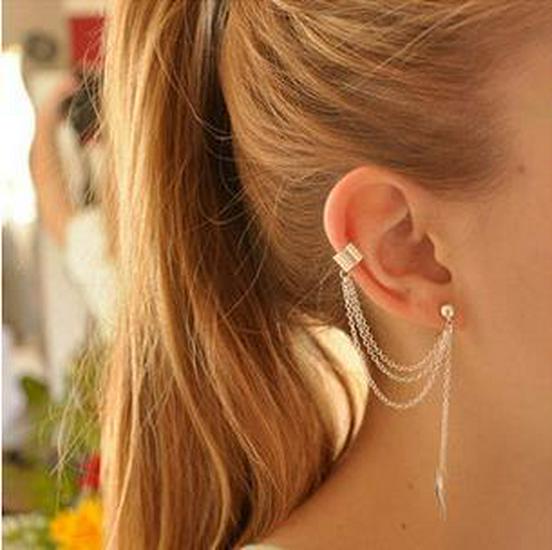 

Metal Leaf Tassel Earrings with Ear Clip - European & American Style B034 золотой