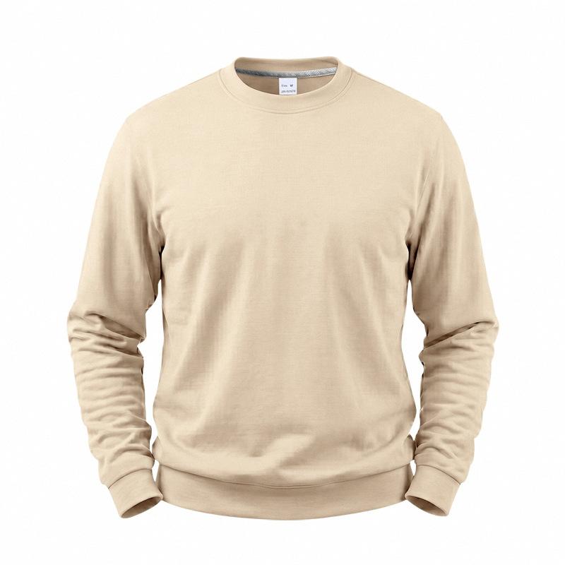 Autumn Winter Men Solid Color Crew Neck Sweatshirt Long Sleeve Loose Casual Daily Outdoor Pullover Sweatwear