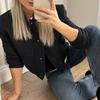 Sleeves Stand Collar Solid Color Button Closure Drop Shoulder Large Pocket Short Ladies Female Bomber Cropped Coat