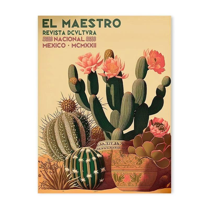 Vintage Mexican Cactus Posters Print Colorful Floral Aesthetic Art Canvas Painting for Modern Living Room Corridor Wall Decor