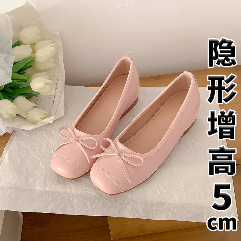 

5 см увеличение внутренней высоты легкий рот одинарная обувь женская кожаная с бантом балетки милые плоские мягкая подошва серебристые повседневные женские туфли 39