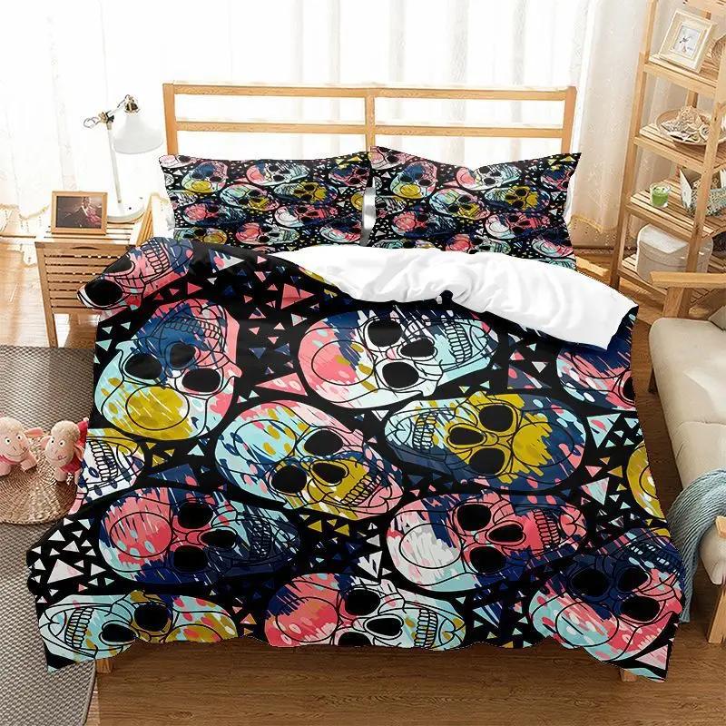 Comforter Halloween Printed Duvet 2 People Bedding Set Color Sugar Skull Microfiber Bedroom