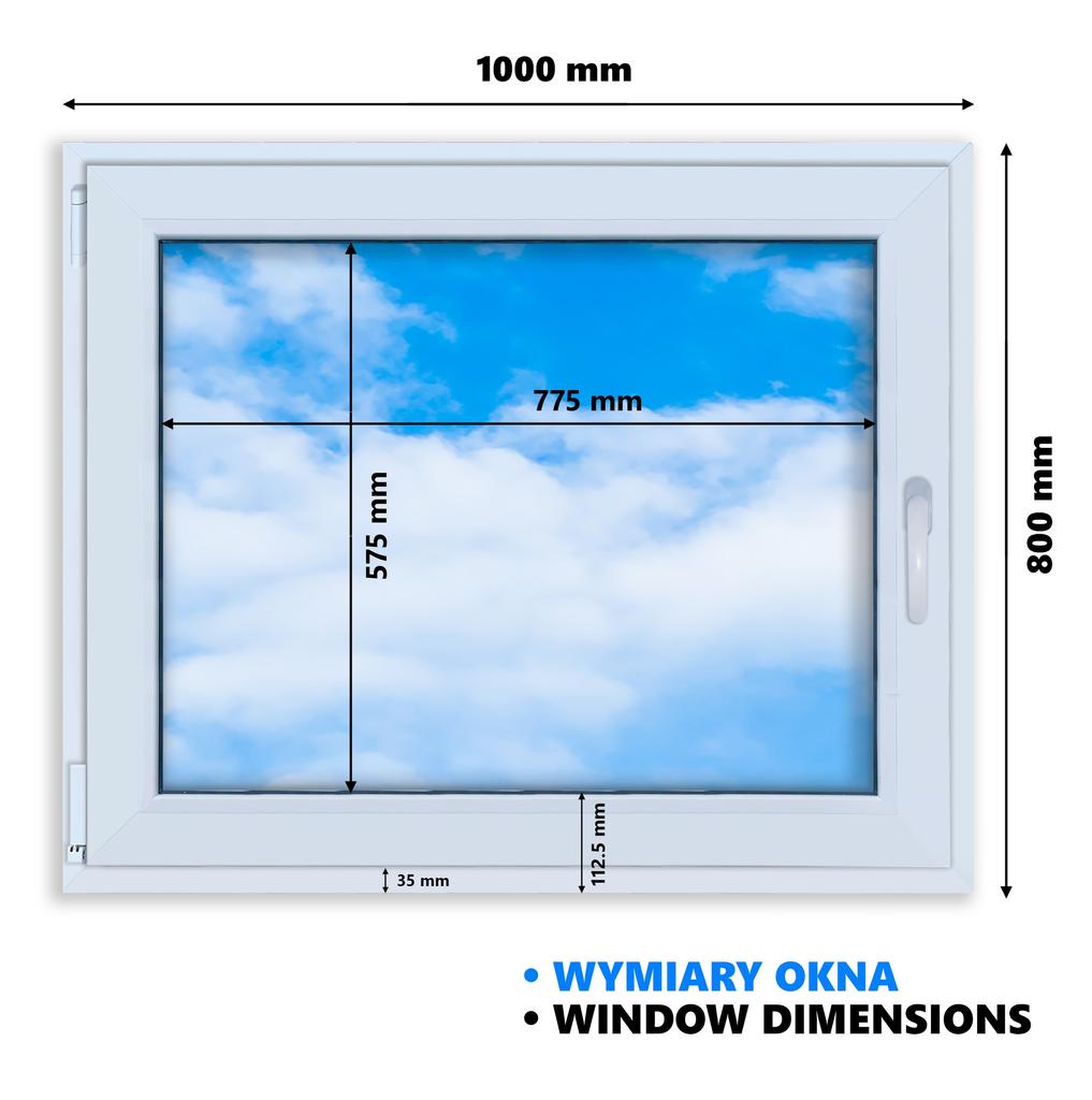 Finestra in PVC Bianca 100X80 Sinistra, Nuova 1000X800 Mm Apribile-Vasistas Bivetro