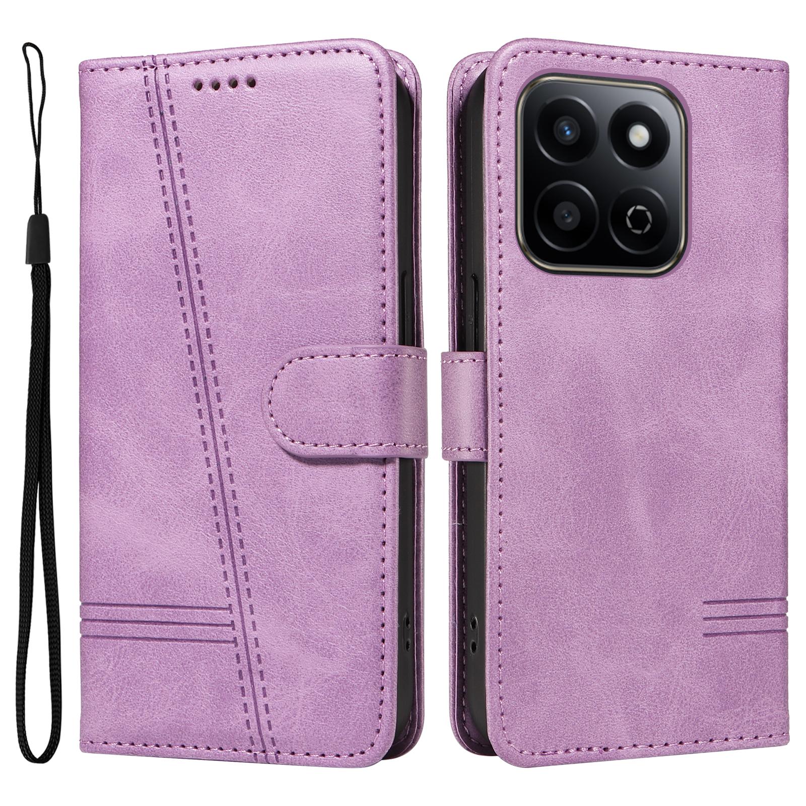 

For Honor Play 60 Plus 5G/Play 9T/X7c 4G/200 Smart 5G Wallet Phone Case T-Shape Lines Leather Cover Light Purple