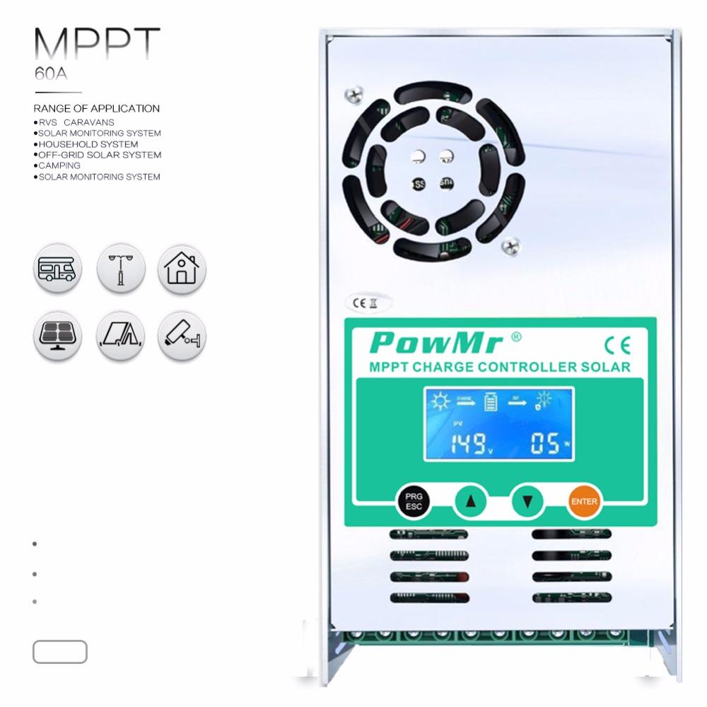 PowMr MPPT Solar Charge Controller 60A LCD Display 12V 24V 36V 48 Auto Solar Panel Battery Charge Regulator for Max 160VDC Input