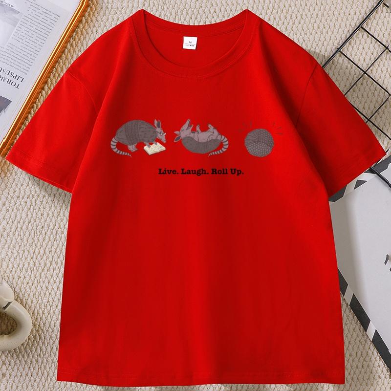 

Funny Armadillo TShirt Comfort Graphic Tee Live Laugh Roll Up T Shirt Round Neck Cotton Short Sleeve Tshirt Streetwear S