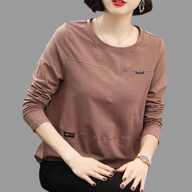 Long-sleeved Pure T-padded Women's Loose 2025 Autumn Winter New Style Belly-covering Versatile Fashion Top Base Shirt