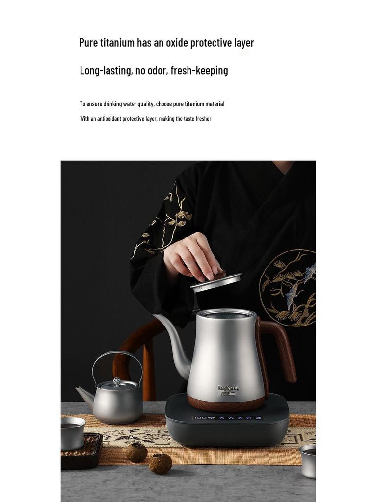 Tang Dynasty Style Titanium Electric Teapot: Adjustable Temperature, Auto-Fill, Heat-Preserving Kettle for Brewing and Boiling.