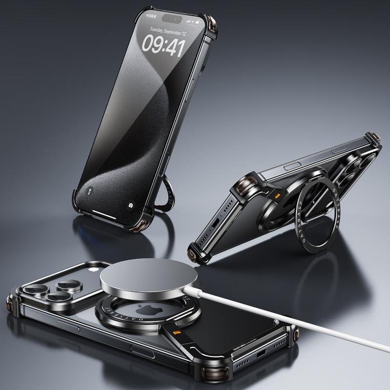 Magnetic Metal Bumper Cover for iPhone 17 Pro Max Magsafe 360° Rotatable Holder Frameless Shockproof Case for iPhone Air 17Pro