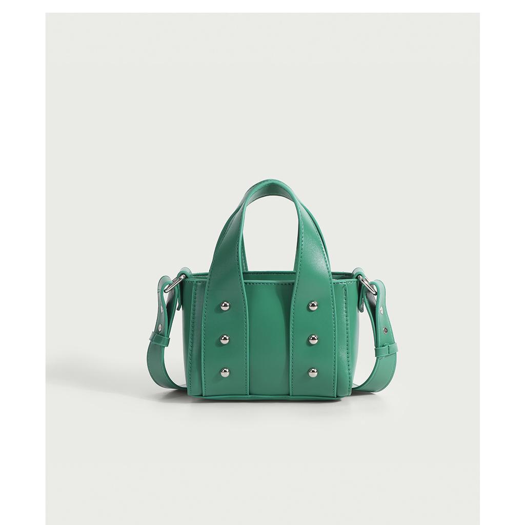 Fashion New In PU Leather Crossbody Bags For Women Casual Bucket Shoulder Bag For Commuting Mini Rivet Top Handle Bags Handbags