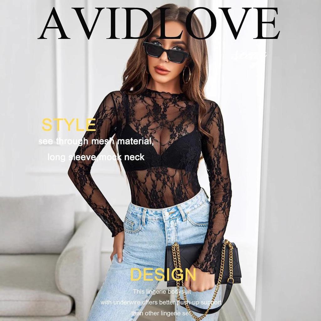 TK2025 Slim Fit Summer Mesh Lace Long Sleeve Top for Women