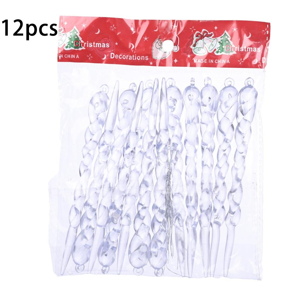 

12pcs Crystal Clear Ice Pendants Christmas Tree Ornaments Icicle Xmas Decorations 2025 Holiday Home Party Decor білий