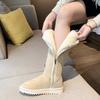 Snow Boots for Women Round Toe Female Shoes Zipper Flat Heel Winter Footwear Boots-Women Ladies Over-the-Knee Med Short Plu
