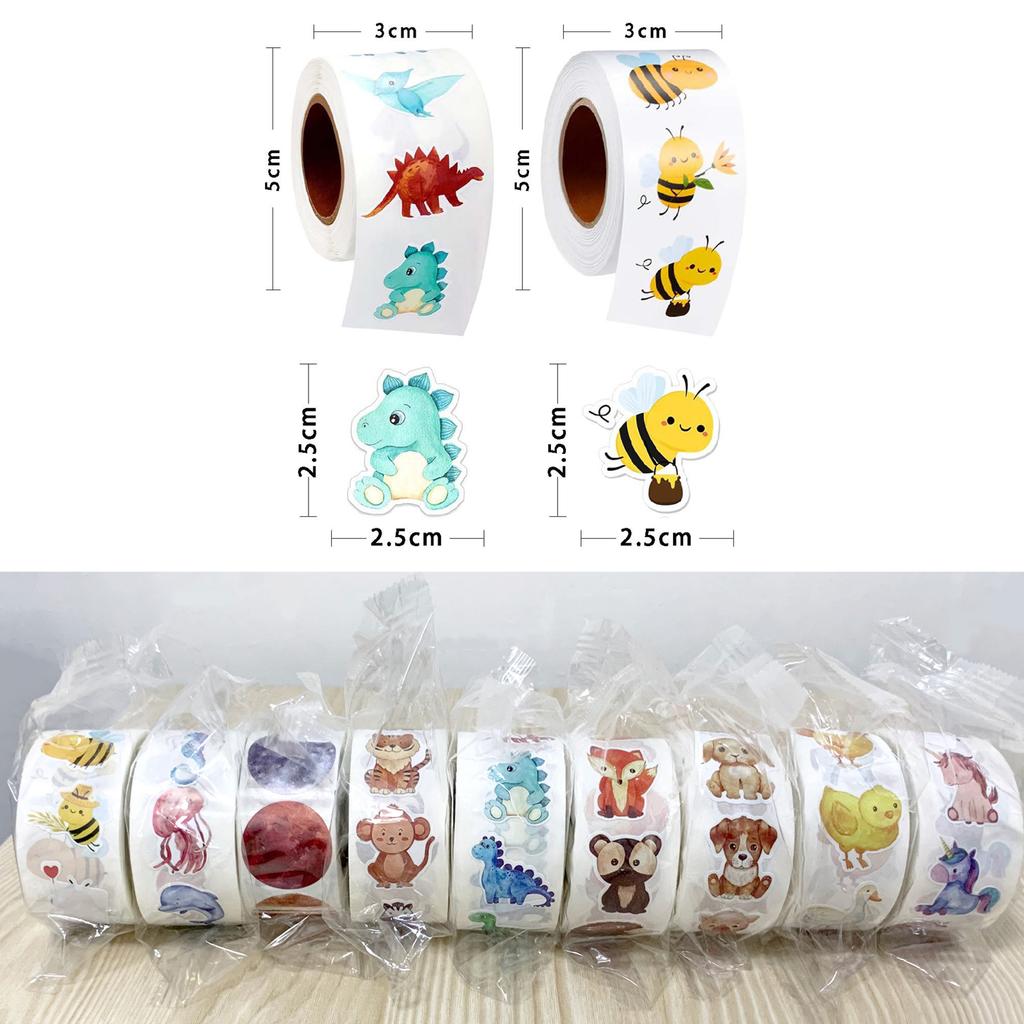 500Pcs/Roll Grassland Animals Dinosaur Planet Stickers 2.5cm/1.0inch Graffiti Game Art Labels Learning Rewards Adorn Gifts