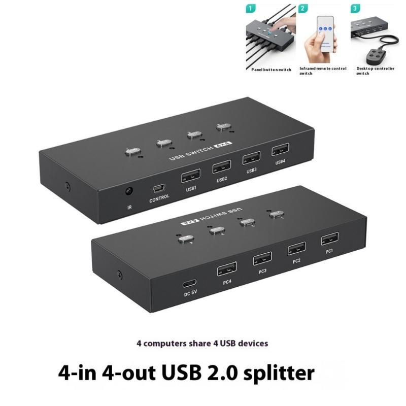 USB2.0 Switcher Selector 4 Computers Sharing 4 USB Devices Switcher Hub Adapter for Keyboard Mouse Printer Scanner