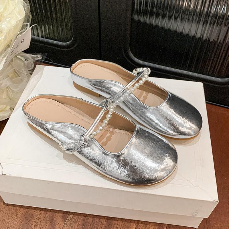 2025 summer new bag head half slippers women's outer wear round head shallow mouth word with lazy shoes casual women's shoes