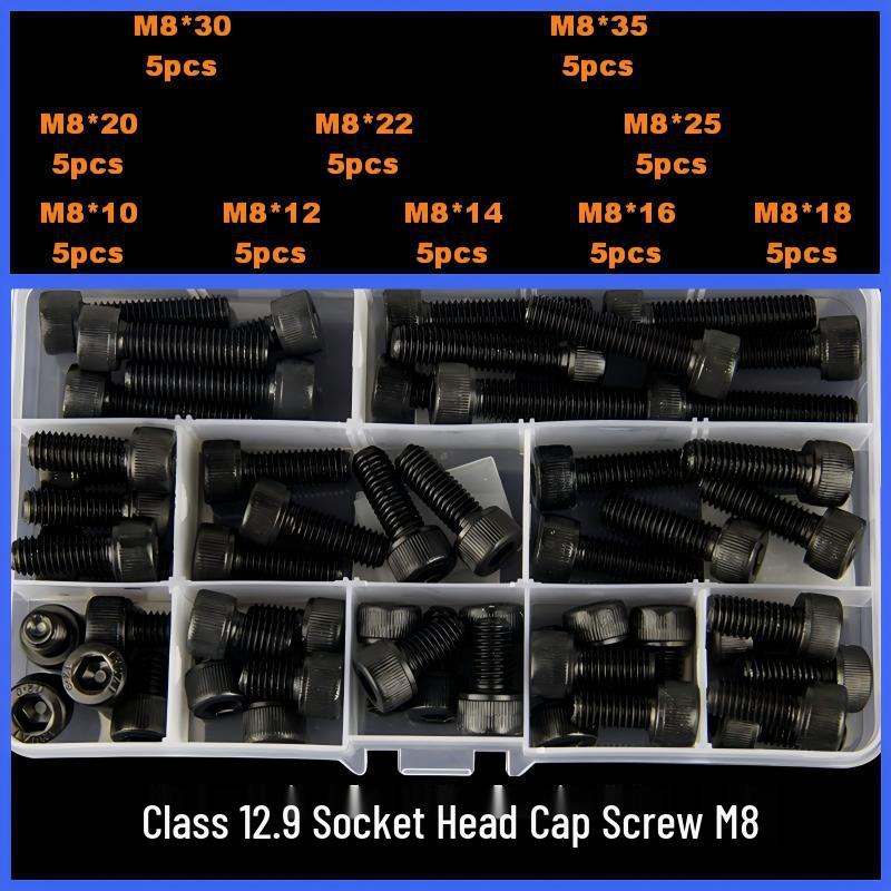 360-Piece High Strength Grade 12.9 Internal Hex Socket Screw and Hex Nut Set (M3, M4, M5, M6)