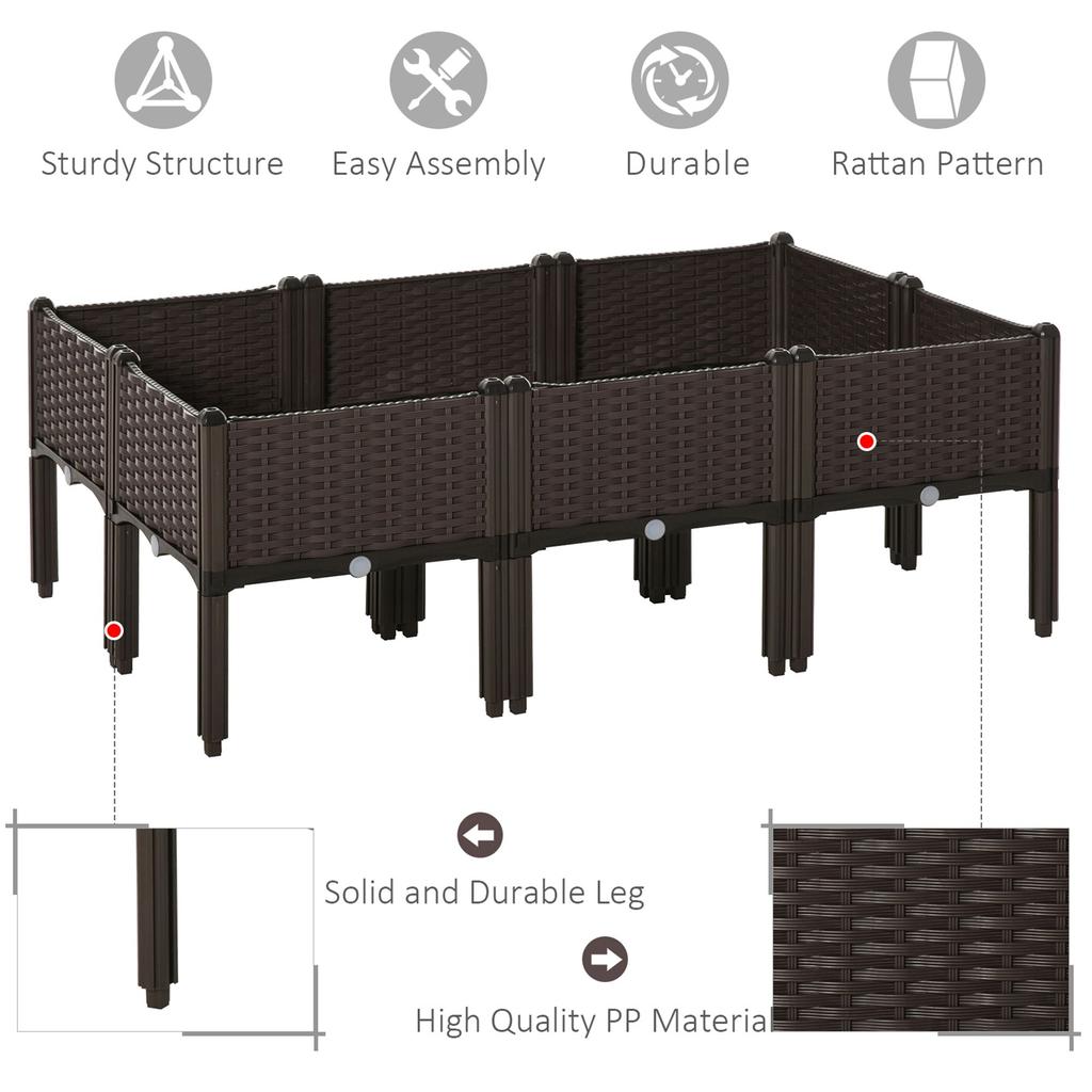 Set of 6 26L Garden Raised Bed Elevated Patio Flower Plant Planter Box PP Vegetables Planting Container, Brown