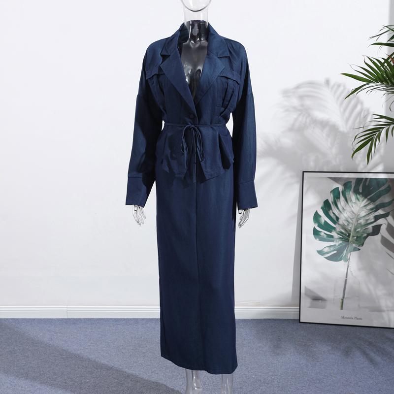 Casual Jackets Skirts Sets Women Loose V Neck Long Sleeves One Button Belt Outfits Female 2025 Summer Fashion Chic Solid Set