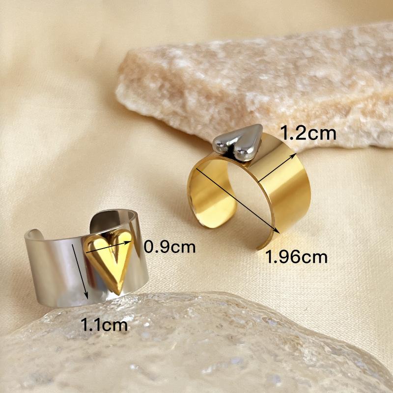 New Design Gold Copper Color Two Tone Metal Heart Stainless Steel Rings For Women Men Trendy Jewelry Valentine'S Day Gifts