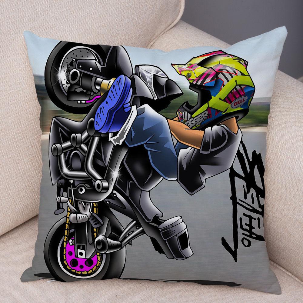 Capa de almofada para esportes radicais, capa decorativa de desenho animado para motocicleta, fronha de poliéster, cor móvel, bicicleta, sofá, casa, carro