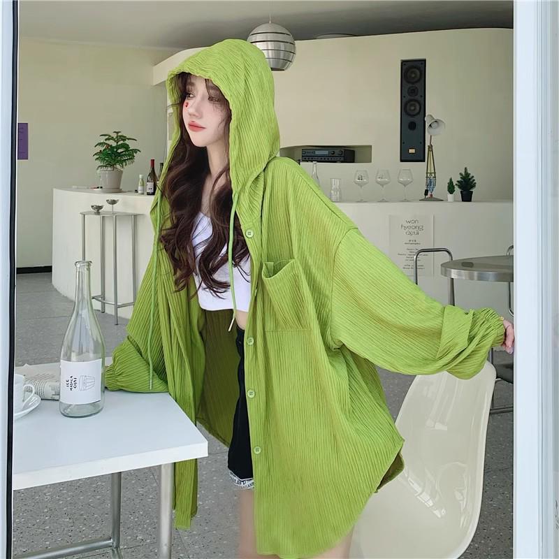 Women's White Hooded Sun Protection Cardigan - Summer 2025, Versatile Long-Sleeve, Mid-Length Loose Thin Jacket