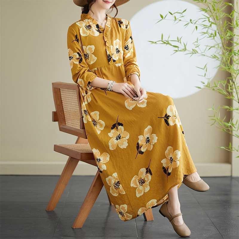 Loose Mulle Lace Long Sleeve Hem Long Dresses